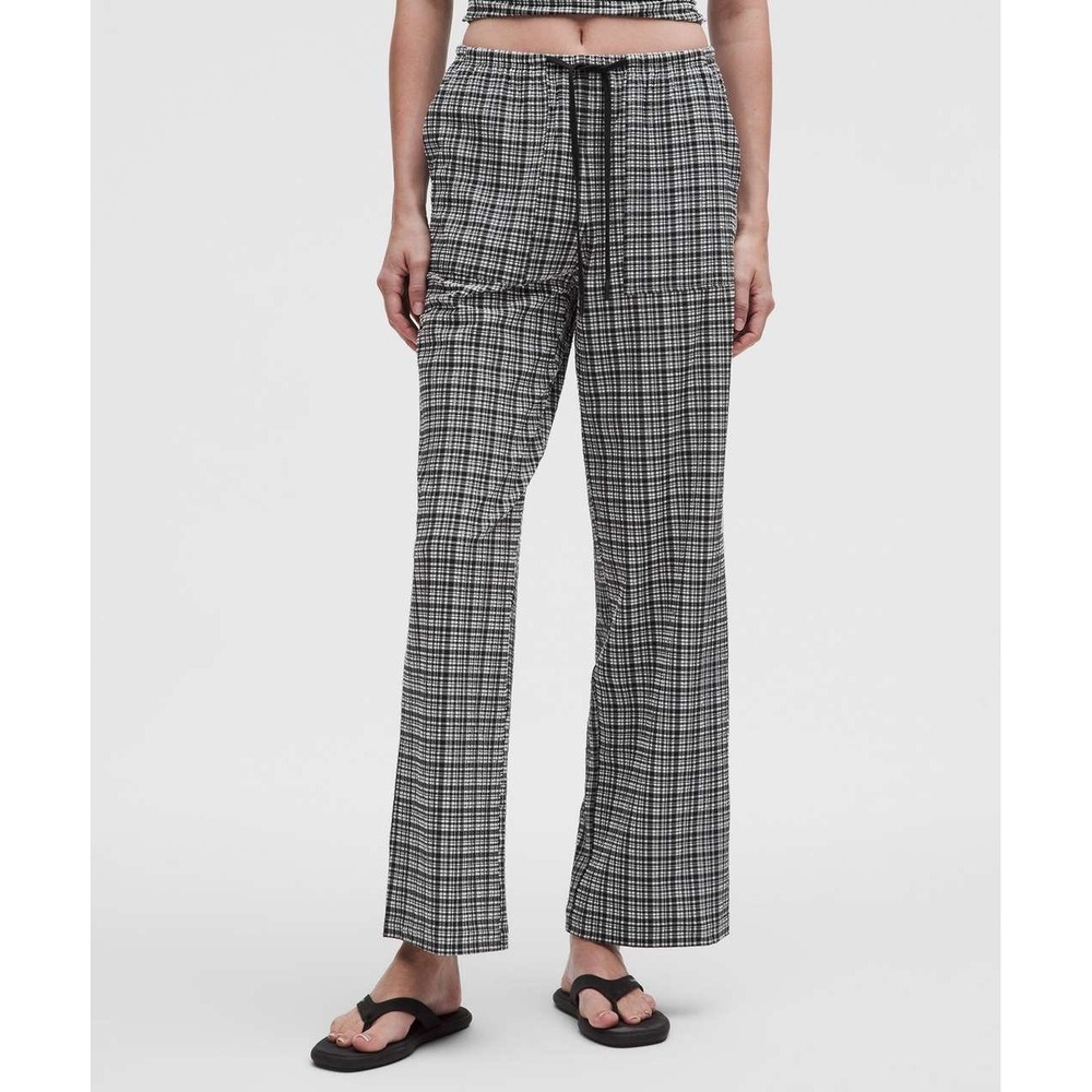 Lululemon Seersucker Check Mid-Rise Pull-On Pant Small Black White Plaid Small